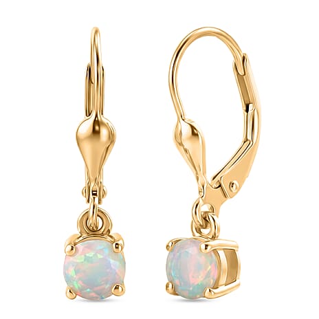 Royal Bali Collection - D'Joy Ethiopian Opal Solitaire Stud Earring with Lever Back in 18K Vermeil Yellow Gold Plated Sterling Silver