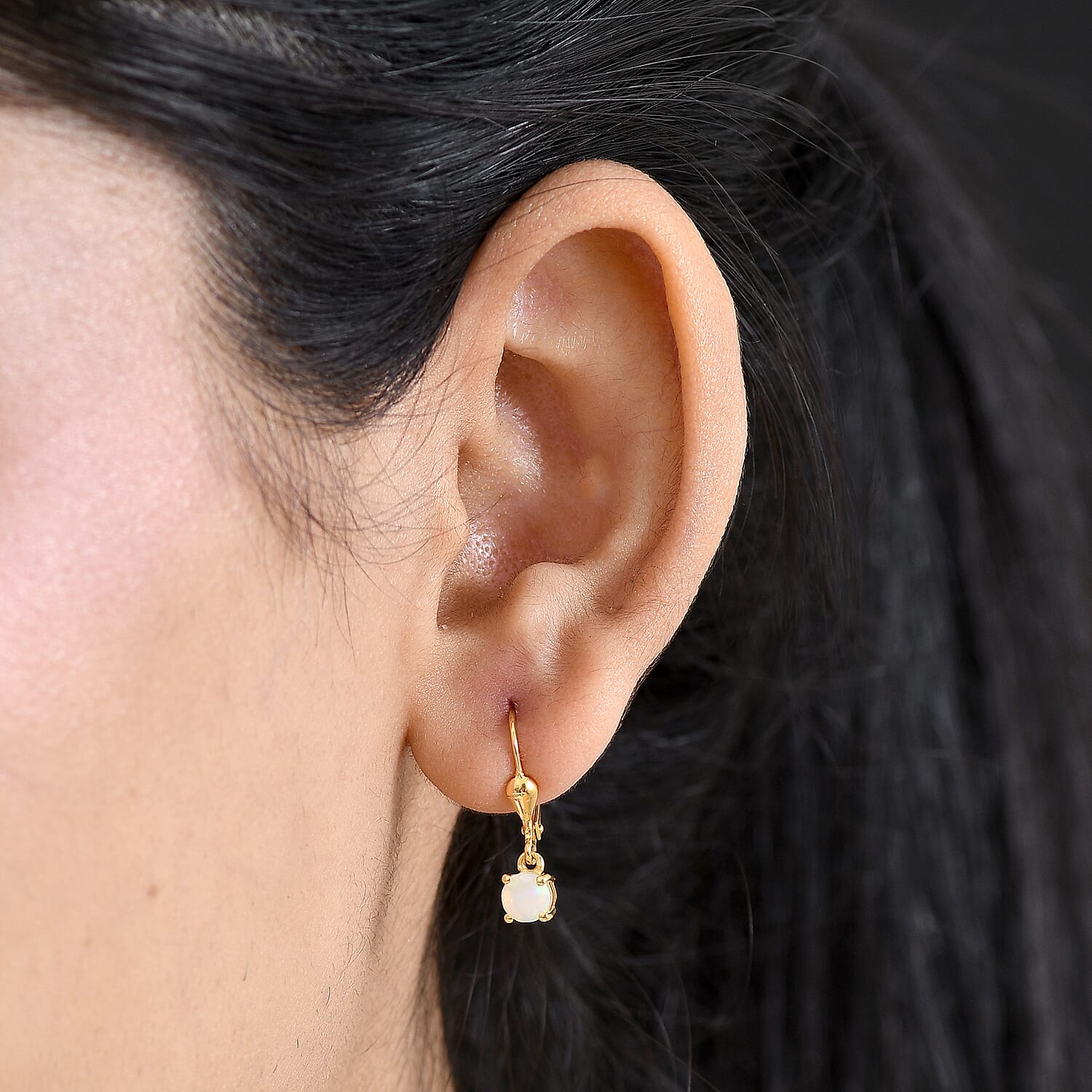 Royal Bali Collection - D'Joy Ethiopian Opal Solitaire Stud Earring with Lever Back in 18K Vermeil Yellow Gold Plated Sterling Silver