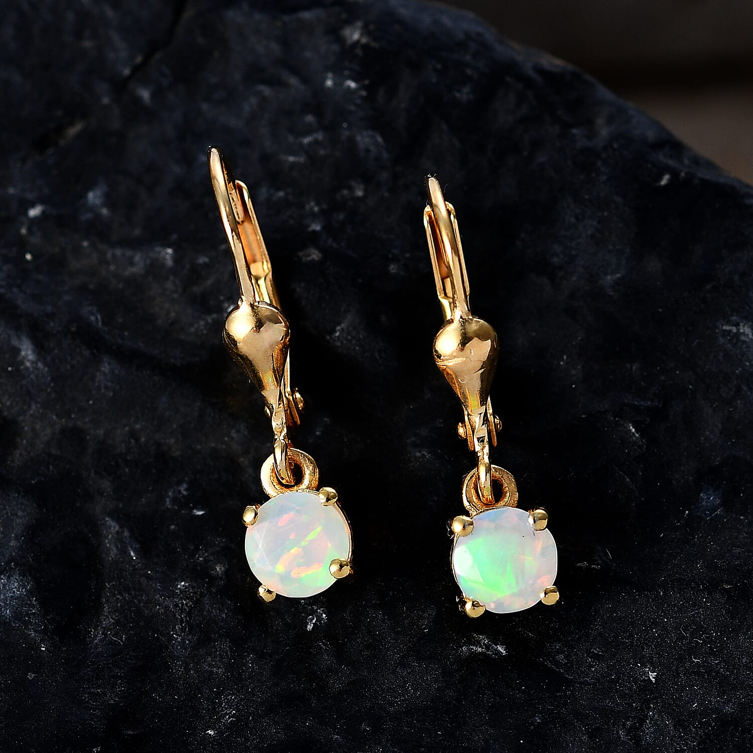 Royal Bali Collection - D'Joy Ethiopian Opal Solitaire Stud Earring with Lever Back in 18K Vermeil Yellow Gold Plated Sterling Silver