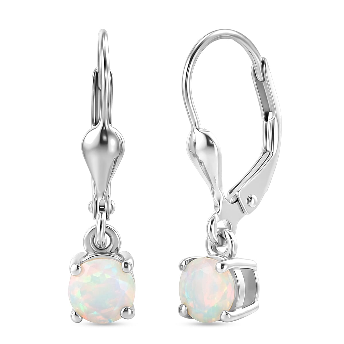 Royal Bali Collection - D'Joy Ethiopian Opal Solitaire Stud Earring with Lever Back in Rhodium Overlay Sterling Silver