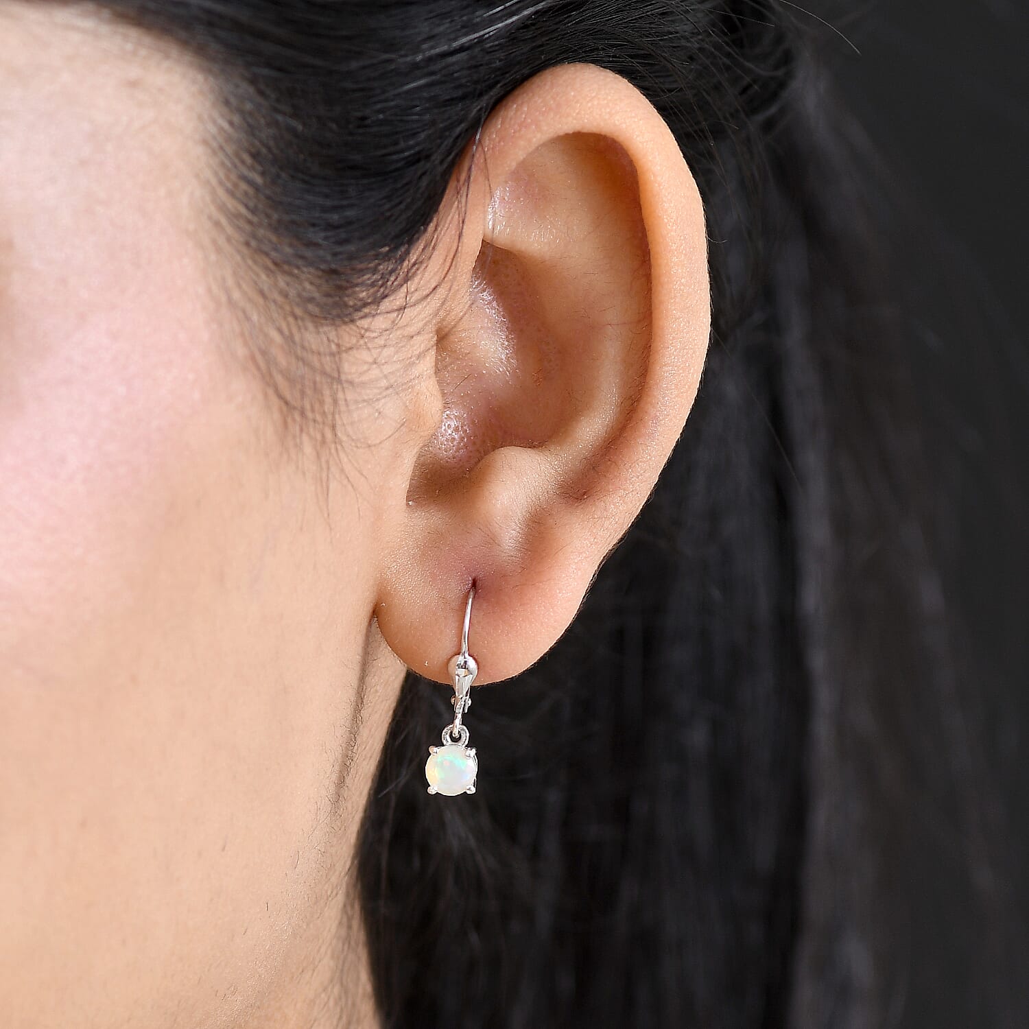 Royal Bali Collection - D'Joy Ethiopian Opal Solitaire Stud Earring with Lever Back in Rhodium Overlay Sterling Silver