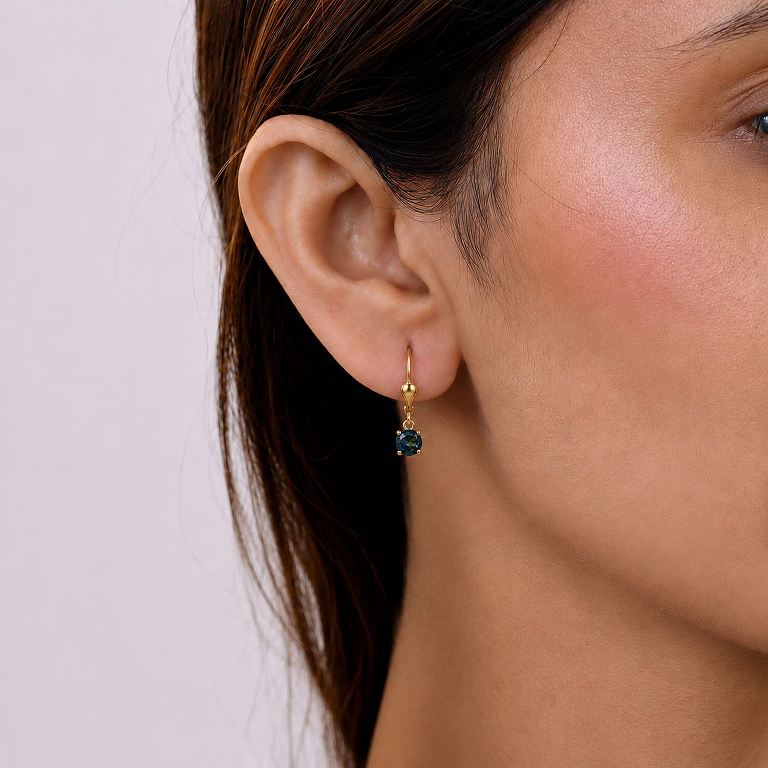 Royal Bali Collection - D'Joy London Blue Topaz Solitaire Stud Earring with Lever Back in 18K Vermeil Yellow Gold Plated Sterling Silver 1.18 Ct.