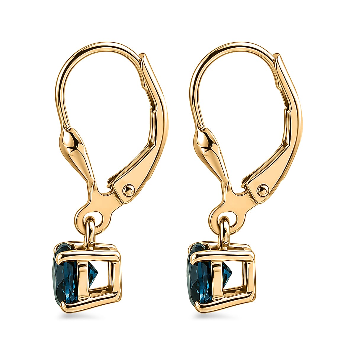 Royal Bali Collection - D'Joy London Blue Topaz Solitaire Stud Earring with Lever Back in 18K Vermeil Yellow Gold Plated Sterling Silver 1.18 Ct.