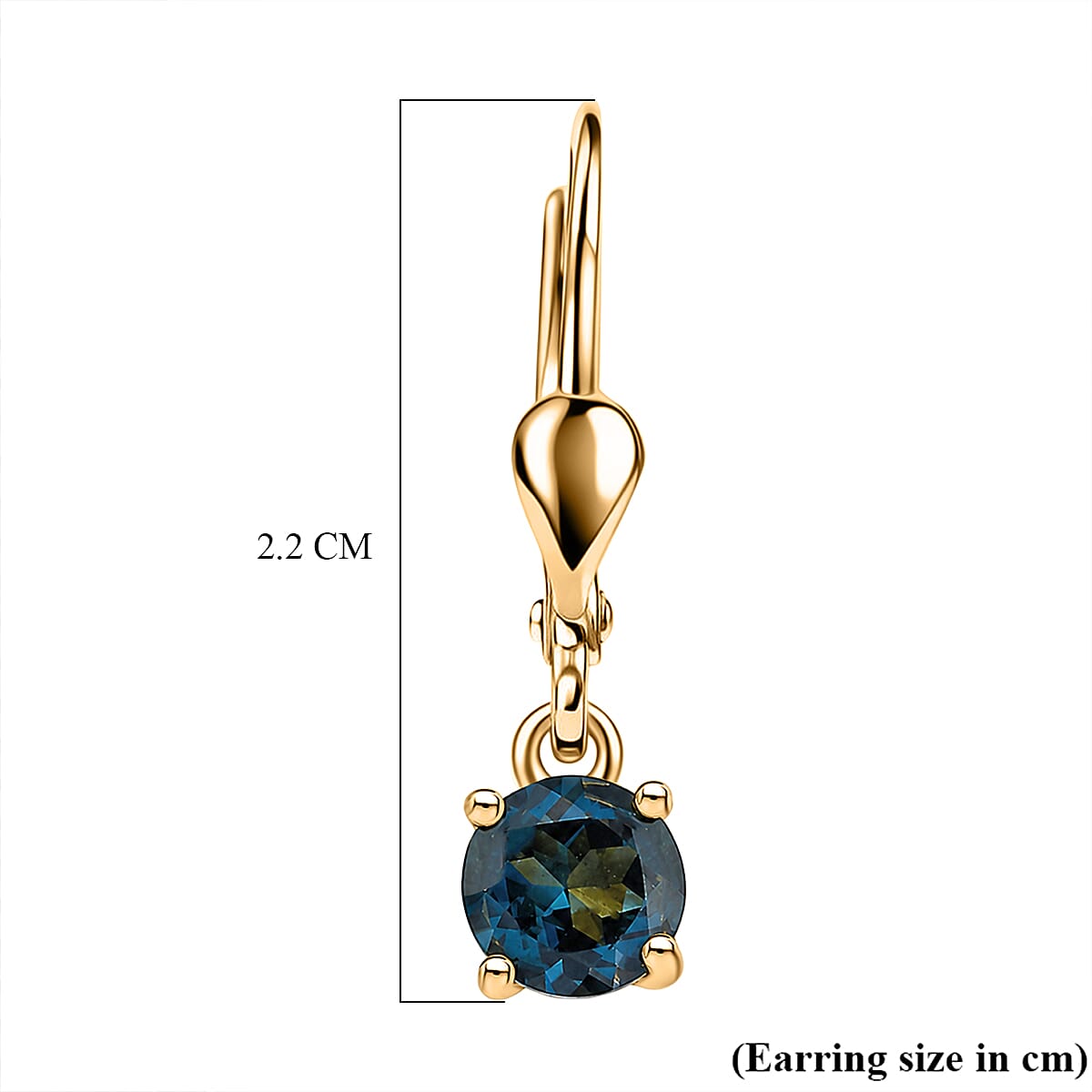 Royal Bali Collection - D'Joy London Blue Topaz Solitaire Stud Earring with Lever Back in 18K Vermeil Yellow Gold Plated Sterling Silver 1.18 Ct.