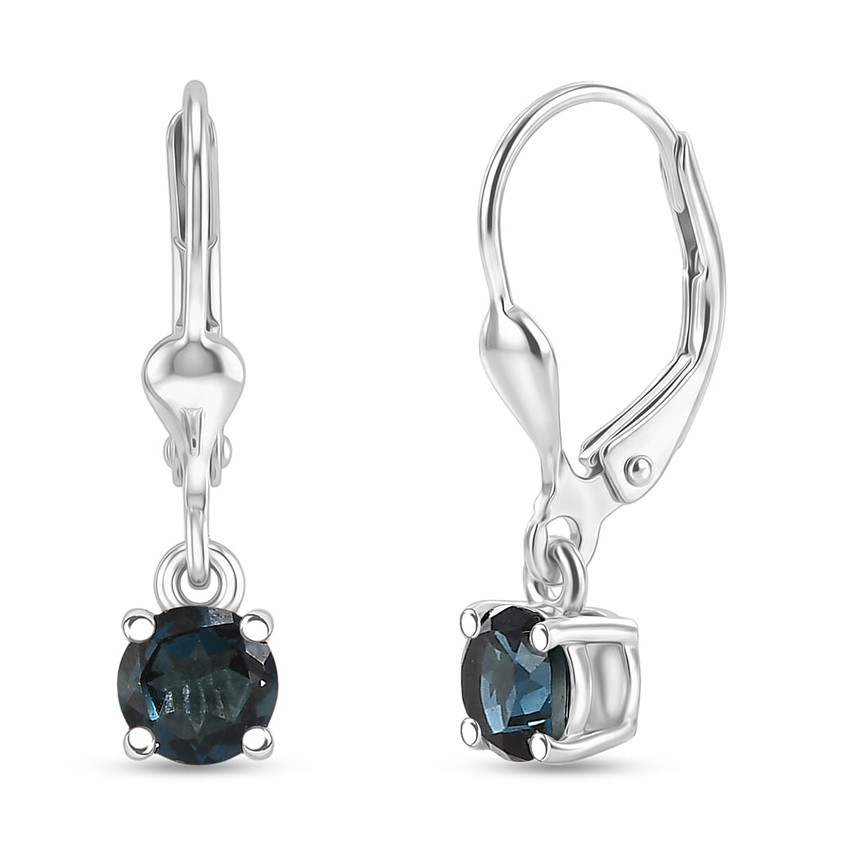 Royal Bali Collection - D'Joy London Blue Topaz Solitaire Stud Earring with Lever Back in Rhodium Overlay Sterling Silver 1.18 Ct.