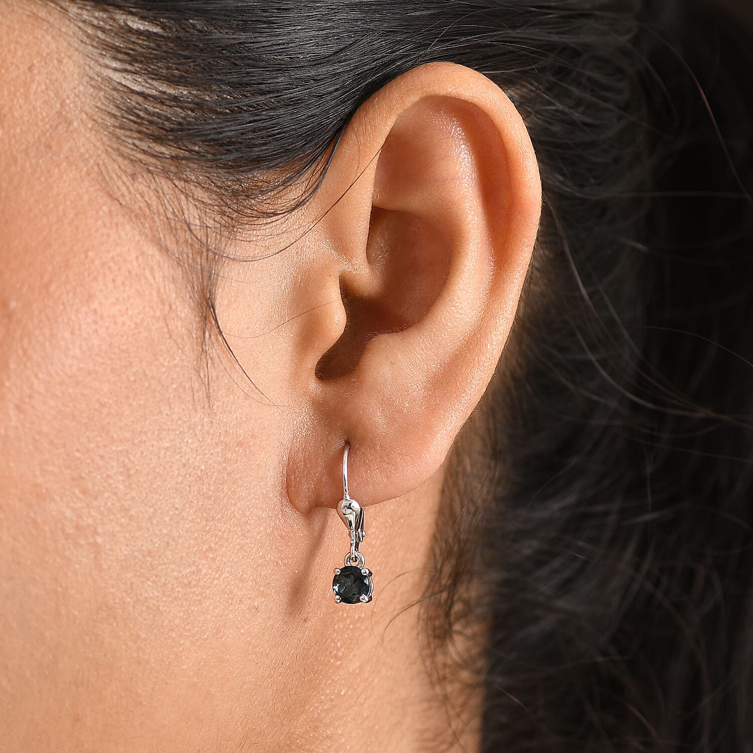 Royal Bali Collection - D'Joy London Blue Topaz Solitaire Stud Earring with Lever Back in Rhodium Overlay Sterling Silver 1.18 Ct.