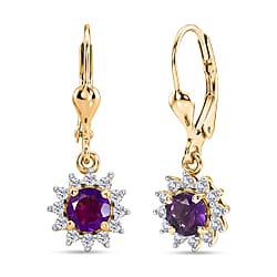 Royal Bali Collection - D'Joy African Ruby & White Zircon Earring with Lever Back in 18K Vermeil Yellow Gold Plated Sterling Silver 2.00 Ct.