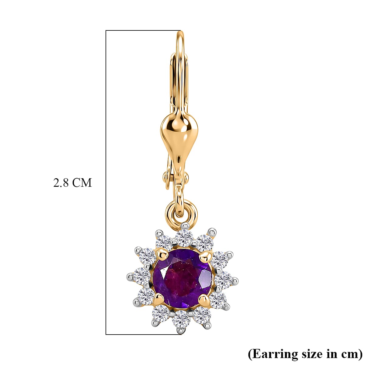 Royal Bali Collection - D'Joy African Amethyst & White Zircon Earring with Lever Back in 18K Vermeil Yellow Gold Plated Sterling Silver  1.52 Ct.