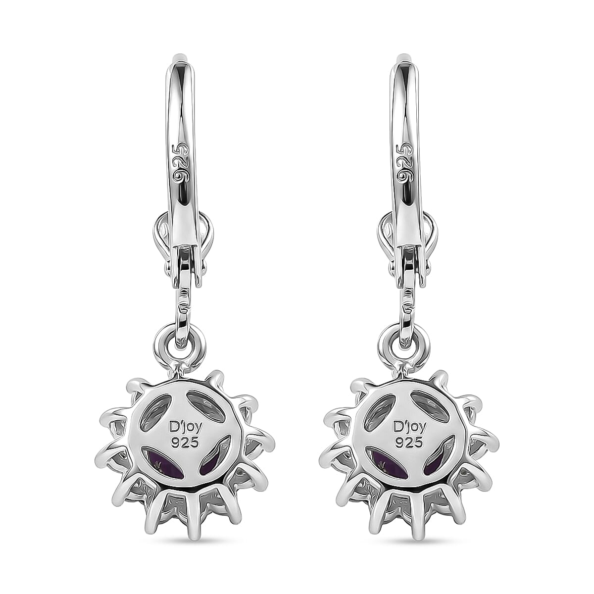 Royal Bali Collection - D'Joy African Amethyst & White Zircon Earring with Lever Back in Rhodium Overlay Sterling Silver 1.52 Ct.