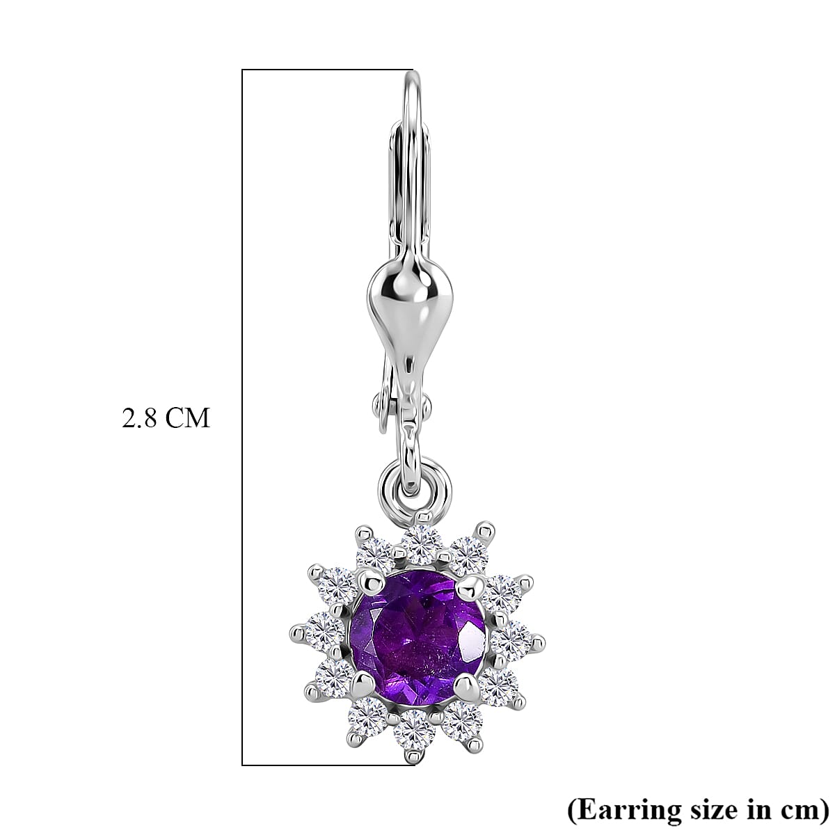 Royal Bali Collection - D'Joy African Amethyst & White Zircon Earring with Lever Back in Rhodium Overlay Sterling Silver 1.52 Ct.