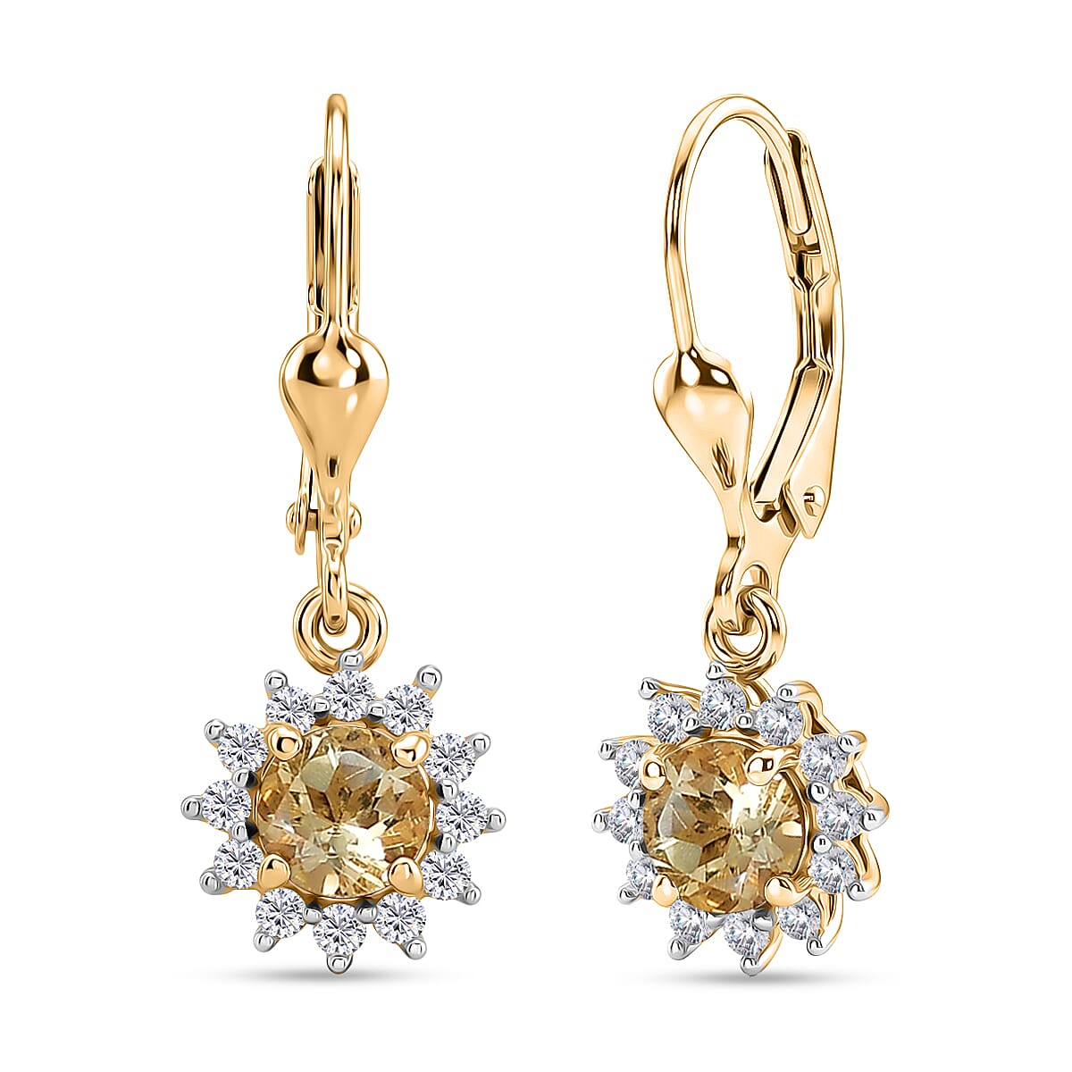 Royal Bali Collection - D'Joy Citrine & White Zircon Earring with Lever Back in 18K Vermeil Yellow Gold Plated Sterling Silver 1.44 Ct.
