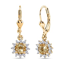 Royal Bali Collection - D'Joy African Ruby & White Zircon Earring with Lever Back in 18K Vermeil Yellow Gold Plated Sterling Silver 2.00 Ct.