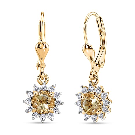 Royal Bali Collection - D'Joy Citrine & White Zircon Earring with Lever Back in 18K Vermeil Yellow Gold Plated Sterling Silver 1.44 Ct.