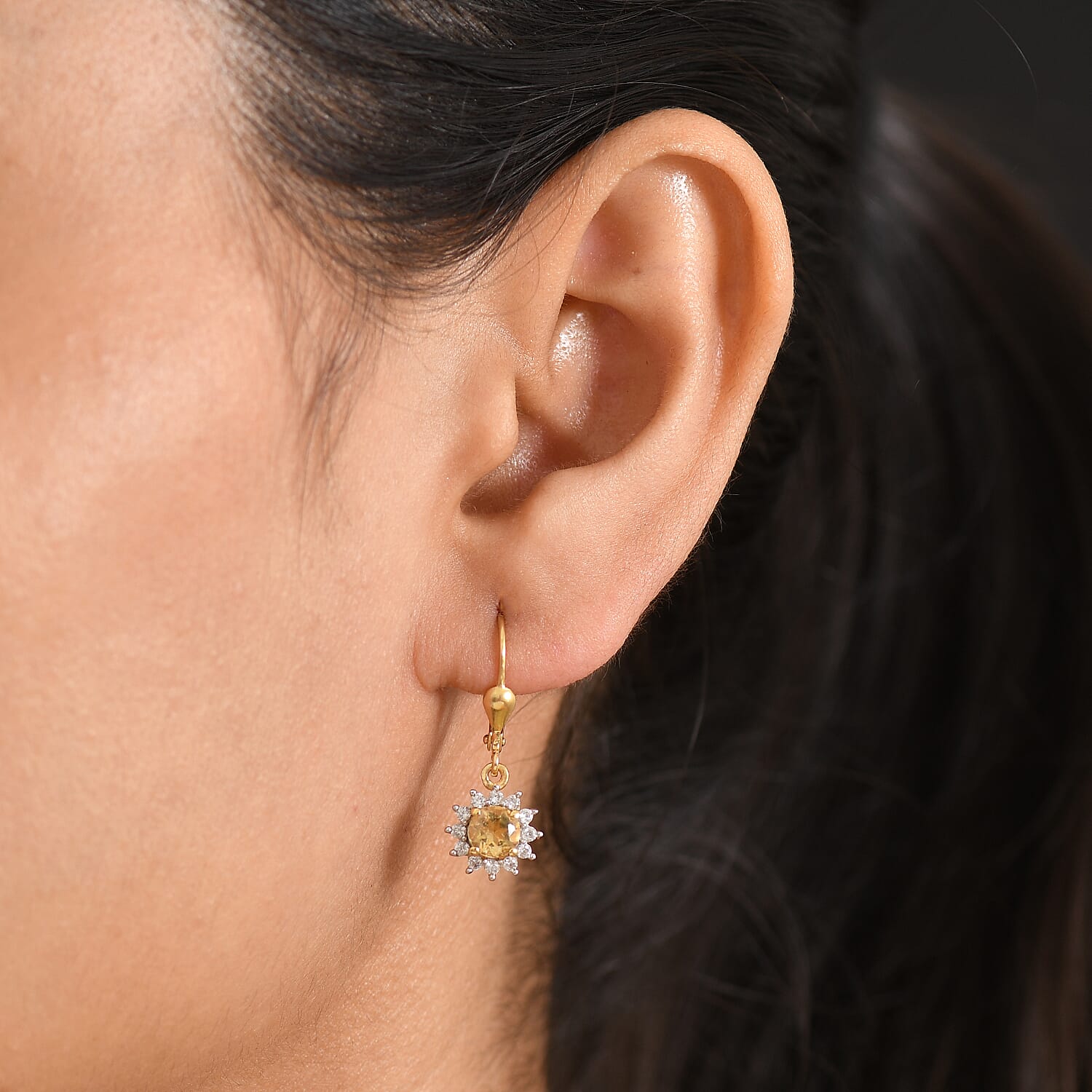 Royal Bali Collection - D'Joy Citrine & White Zircon Earring with Lever Back in 18K Vermeil Yellow Gold Plated Sterling Silver 1.44 Ct.