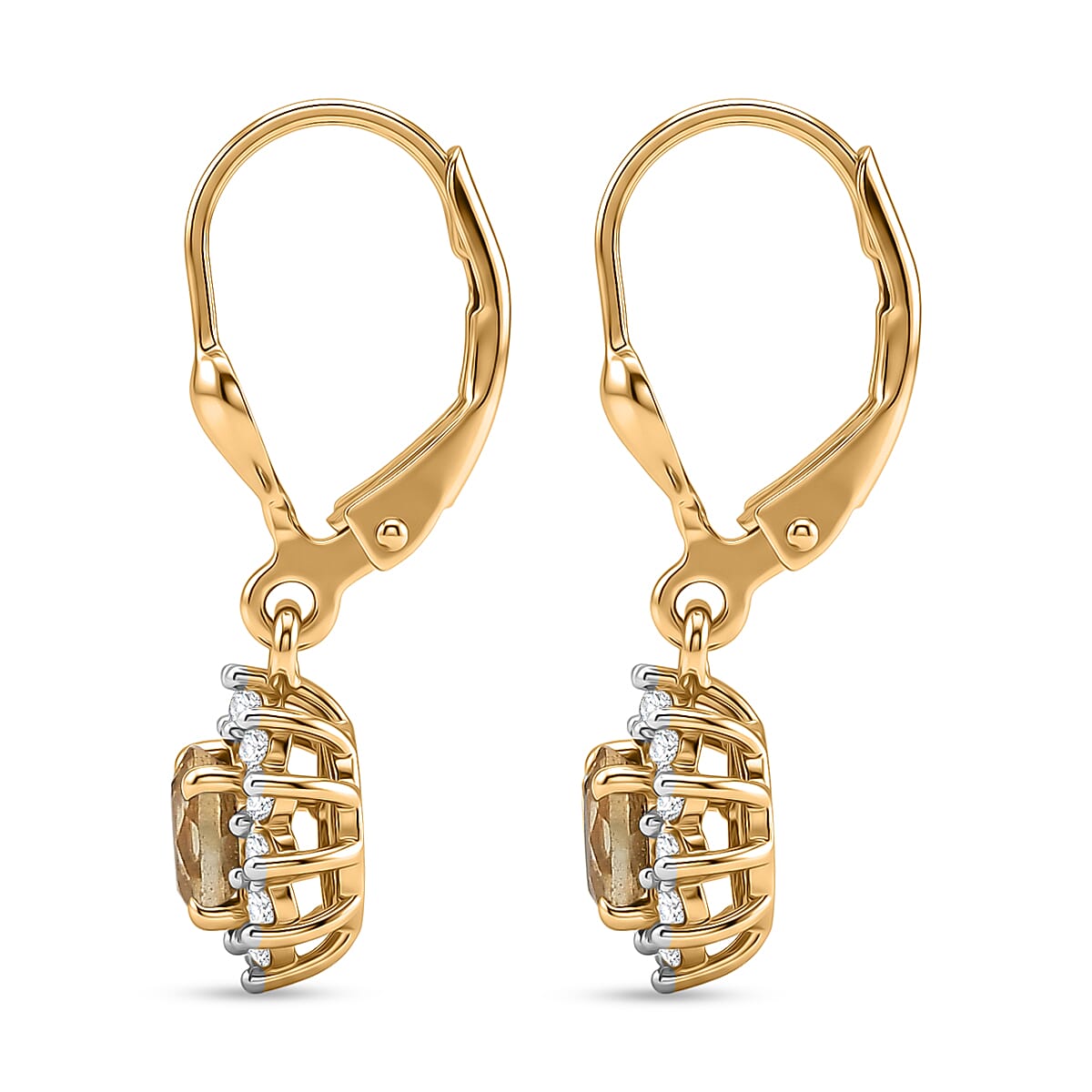 Royal Bali Collection - D'Joy Citrine & White Zircon Earring with Lever Back in 18K Vermeil Yellow Gold Plated Sterling Silver 1.44 Ct.
