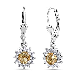 Royal Bali Collection - D'Joy Red Garnet & White Zircon Earring with Lever Back in Rhodium Overlay Sterling Silver 1.86 Ct.