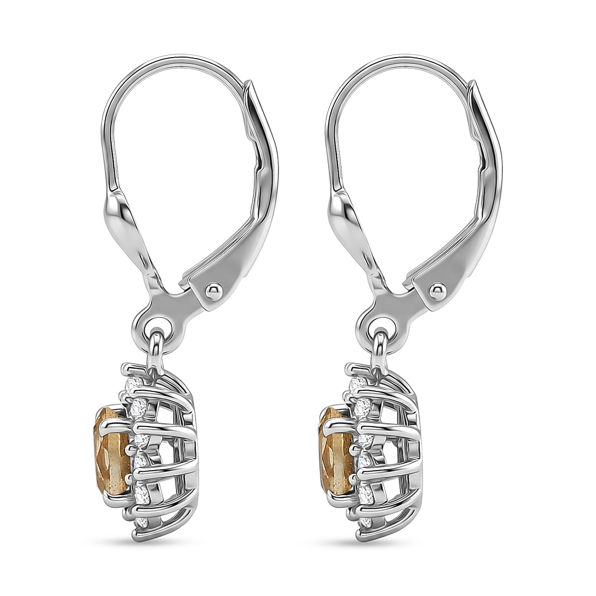 Royal Bali Collection - D'Joy Citrine & White Zircon Earring with Lever Back in Rhodium Overlay Sterling Silver 1.44 Ct.