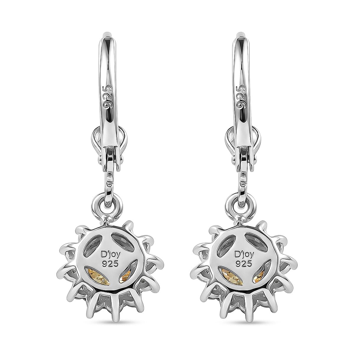 Royal Bali Collection - D'Joy Citrine & White Zircon Earring with Lever Back in Rhodium Overlay Sterling Silver 1.44 Ct.