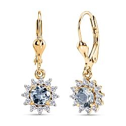 Royal Bali Collection - D'Joy African Ruby & White Zircon Earring with Lever Back in 18K Vermeil Yellow Gold Plated Sterling Silver 2.00 Ct.
