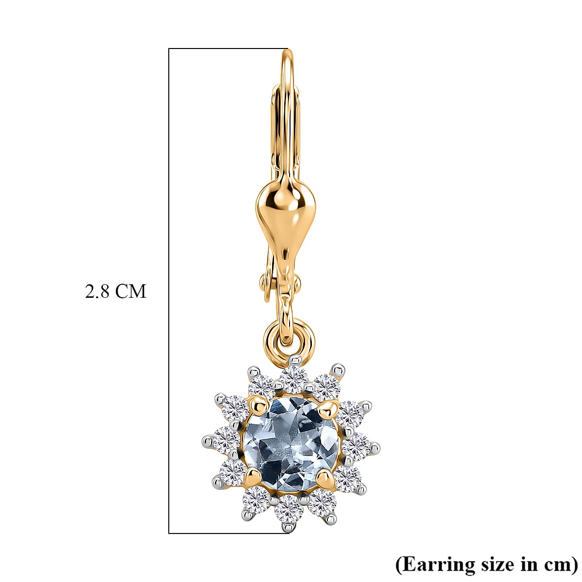 Royal Bali Collection - D'Joy Aquamarine & White Zircon Earring with Lever Back in 18K Vermeil Yellow Gold Plated Sterling Silver 1.50 Ct.