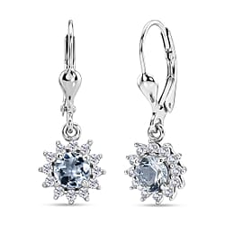 Royal Bali Collection - D'Joy Red Garnet & White Zircon Earring with Lever Back in Rhodium Overlay Sterling Silver 1.86 Ct.