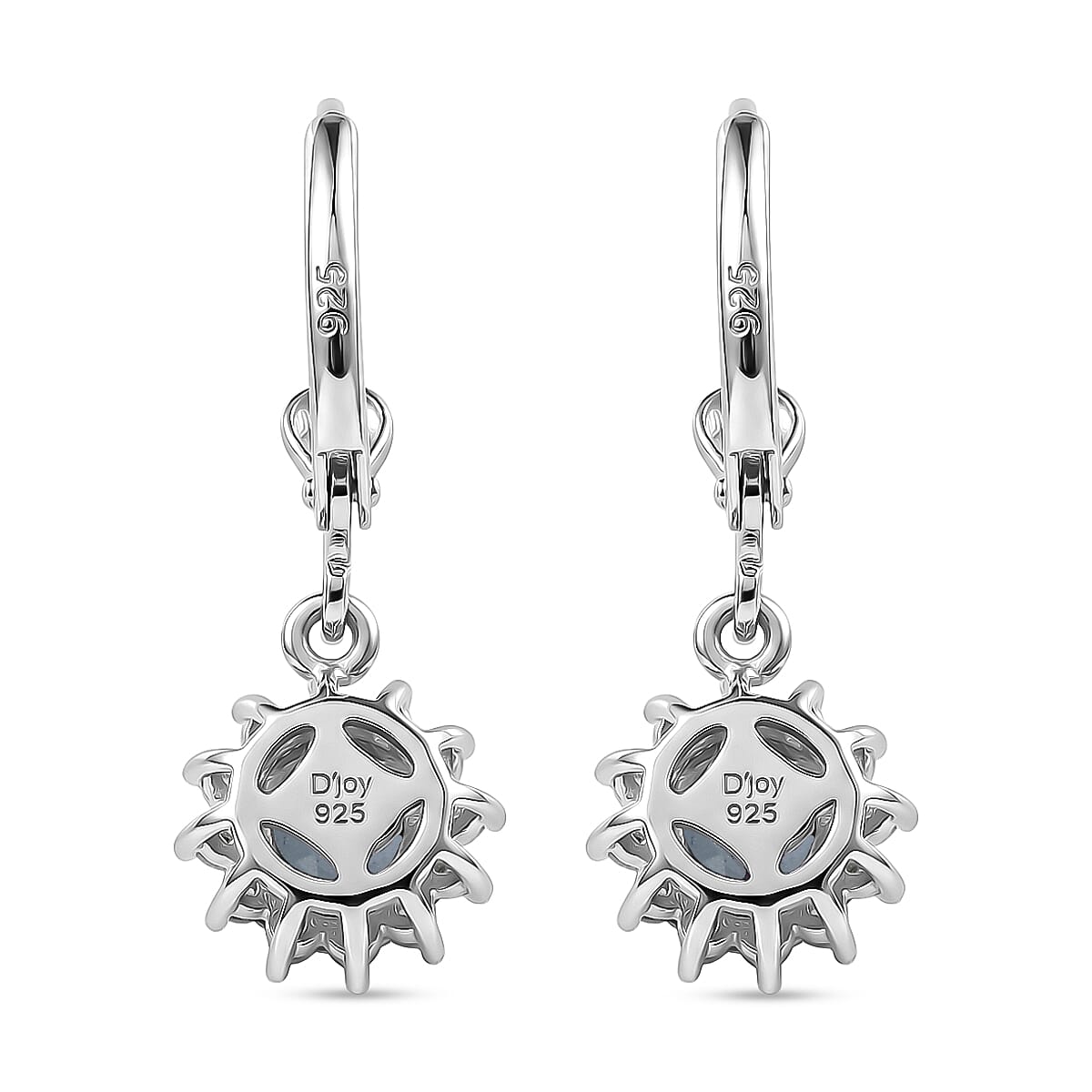 Royal Bali Collection - D'Joy Aquamarine & White Zircon Earring with Lever Back in Rhodium Overlay Sterling Silver 1.50 Ct.