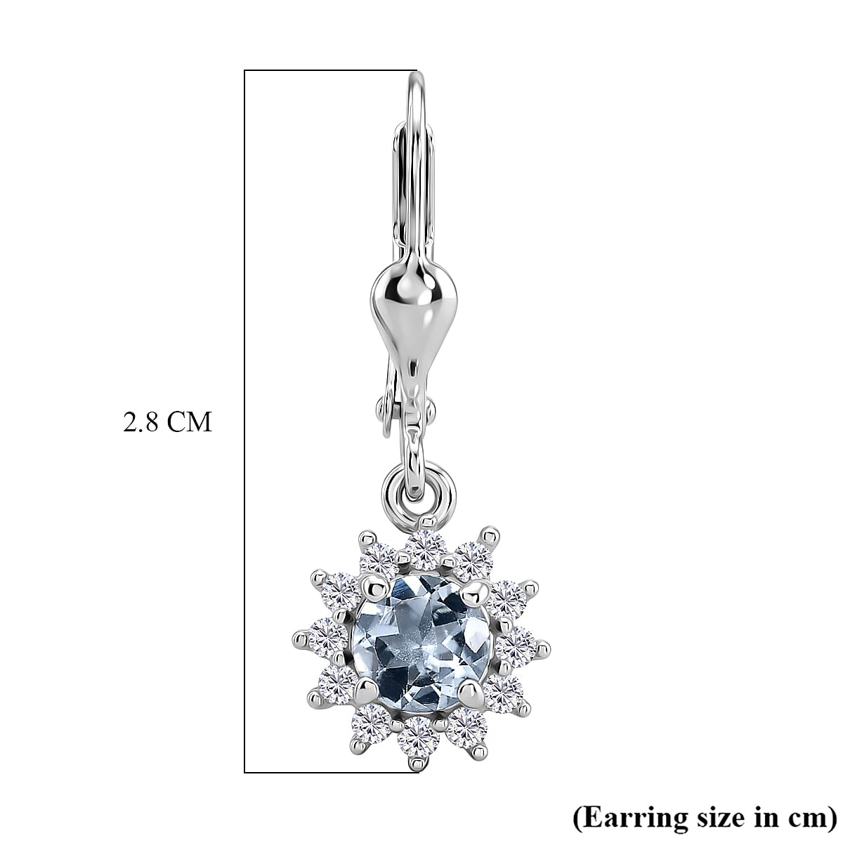 Royal Bali Collection - D'Joy Aquamarine & White Zircon Earring with Lever Back in Rhodium Overlay Sterling Silver 1.50 Ct.