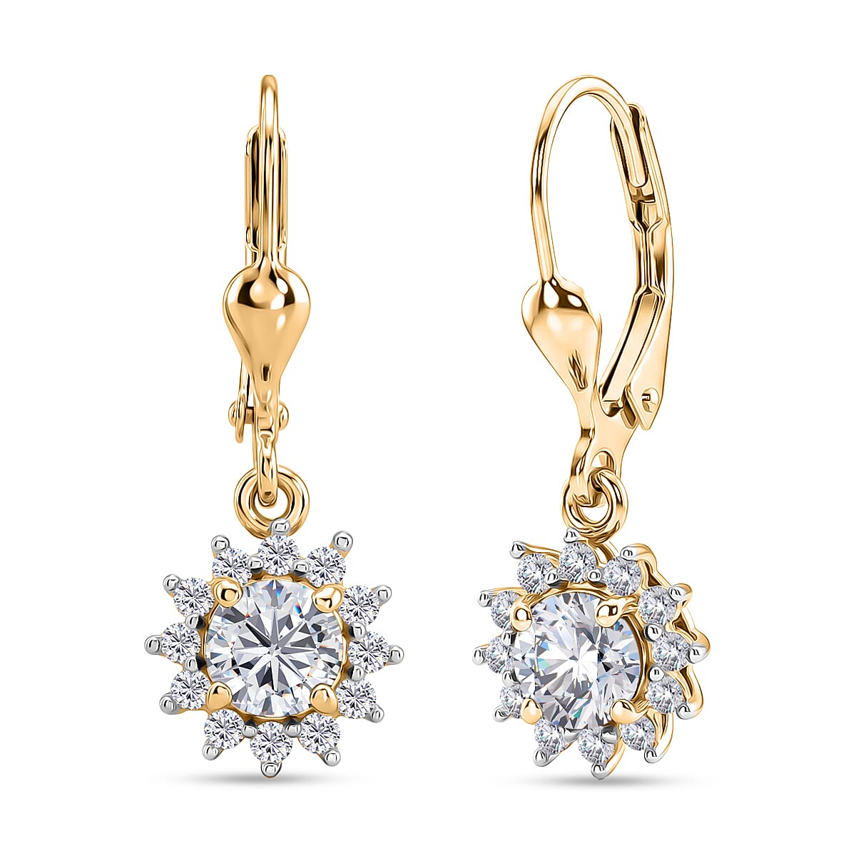 Royal Bali Collection - D'Joy Moissanite Earring with Lever Back in 18K Vermeil Yellow Gold Plated Sterling Silver 1.27 Ct.
