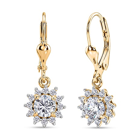 Royal Bali Collection - D'Joy Moissanite Earring with Lever Back in 18K Vermeil Yellow Gold Plated Sterling Silver 1.27 Ct.
