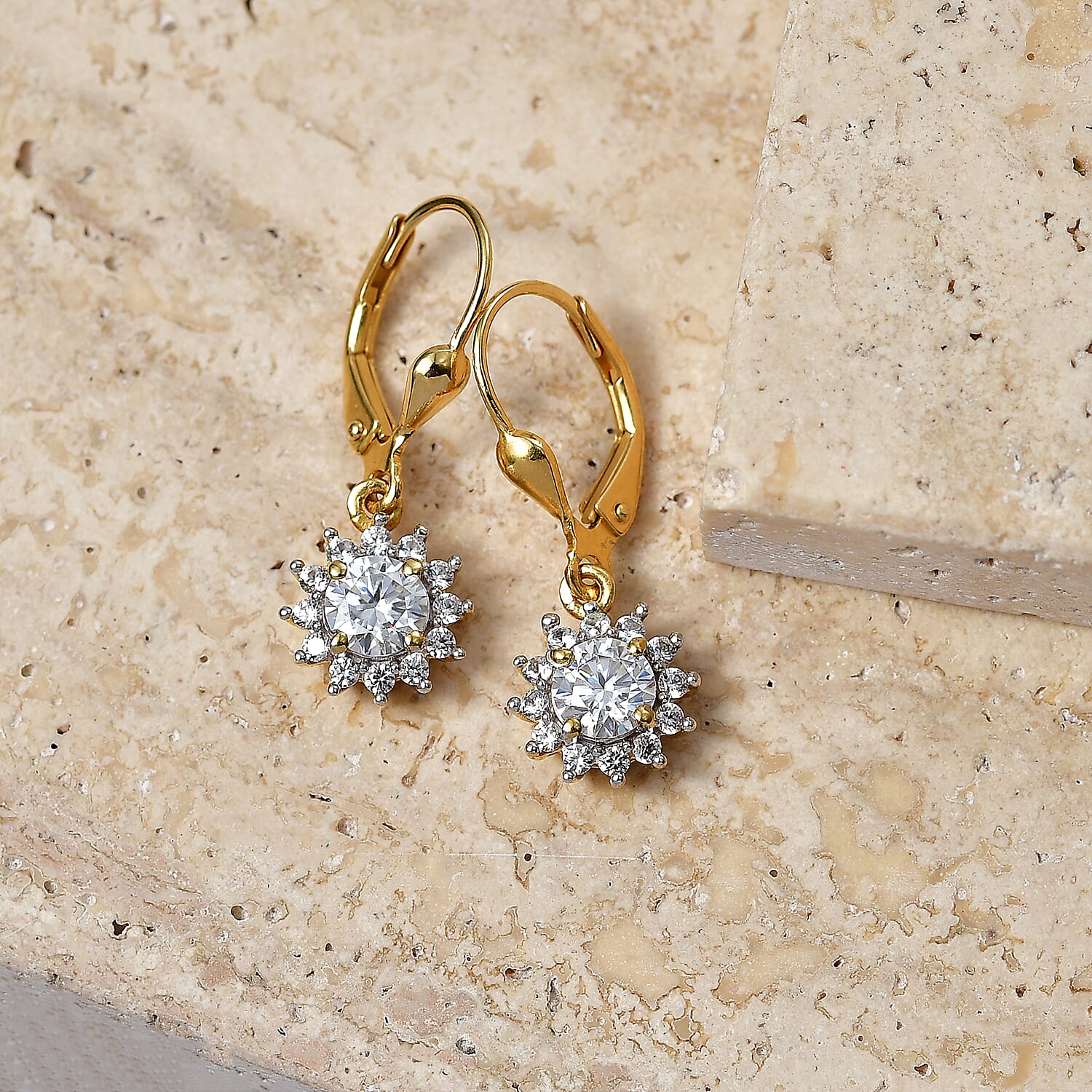 Royal Bali Collection - D'Joy Moissanite Earring with Lever Back in 18K Vermeil Yellow Gold Plated Sterling Silver 1.27 Ct.