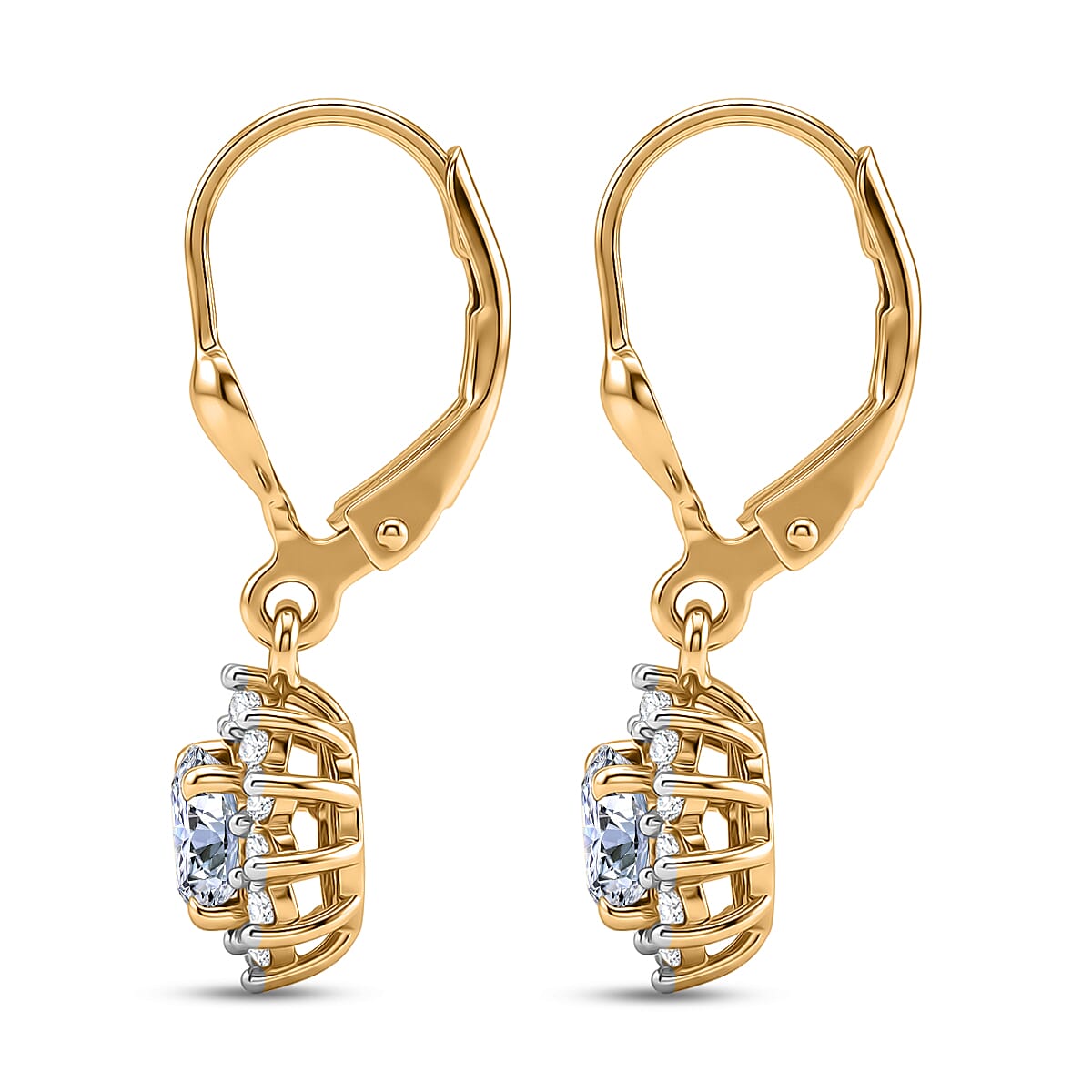Royal Bali Collection - D'Joy Moissanite Earring with Lever Back in 18K Vermeil Yellow Gold Plated Sterling Silver 1.27 Ct.