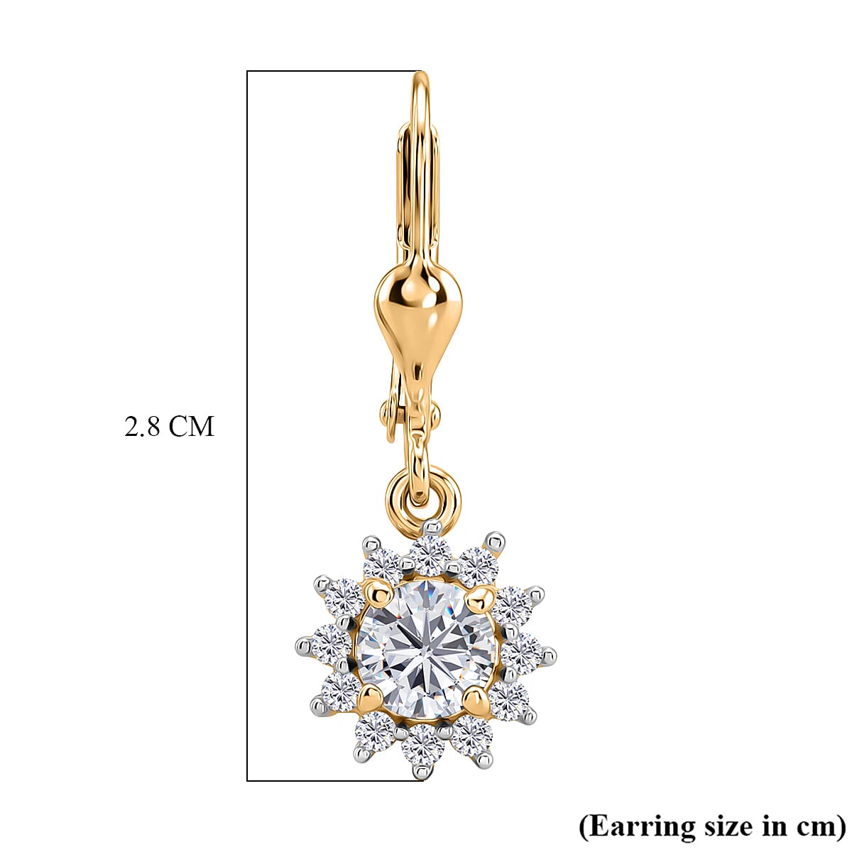 Royal Bali Collection - D'Joy Moissanite Earring with Lever Back in 18K Vermeil Yellow Gold Plated Sterling Silver 1.27 Ct.