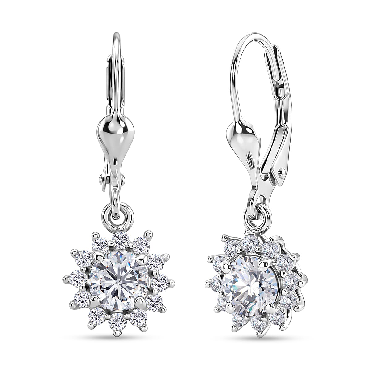 Royal Bali Collection - D'Joy Moissanite Earring with Lever Back in Rhodium Overlay Sterling Silver 1.27 Ct.