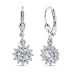 Royal Bali Collection - D'Joy Red Garnet & White Zircon Earring with Lever Back in Rhodium Overlay Sterling Silver 1.86 Ct.