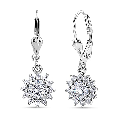 Royal Bali Collection - D'Joy Moissanite Earring with Lever Back in Rhodium Overlay Sterling Silver 1.27 Ct.