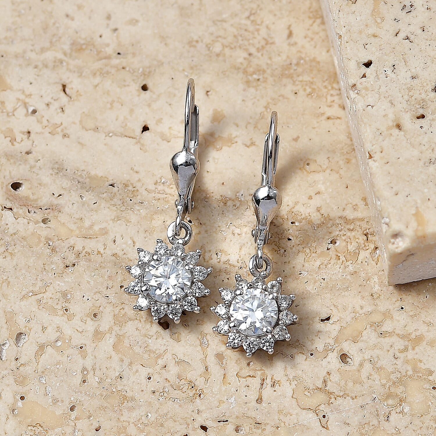 Royal Bali Collection - D'Joy Moissanite Earring with Lever Back in Rhodium Overlay Sterling Silver 1.27 Ct.