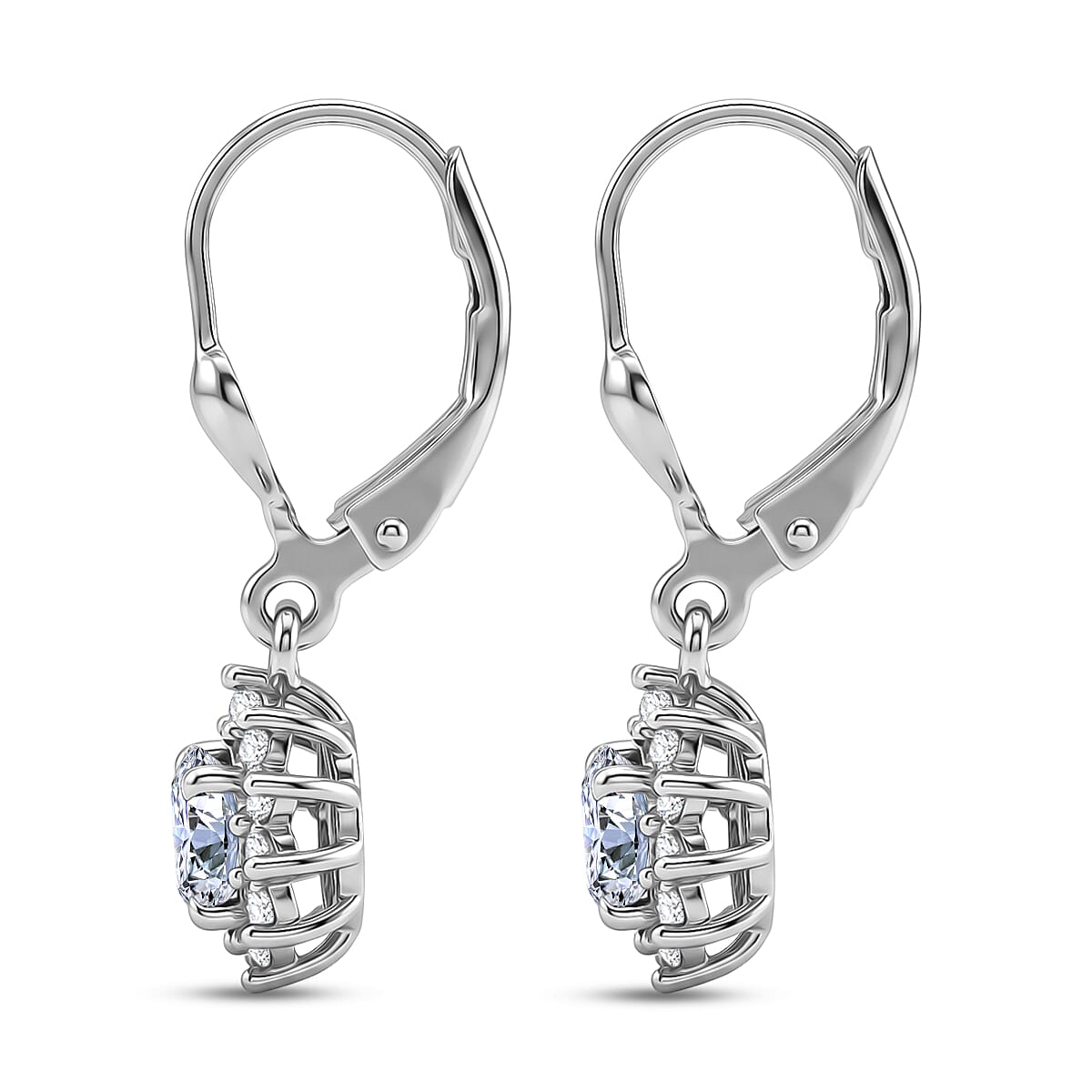 Royal Bali Collection - D'Joy Moissanite Earring with Lever Back in Rhodium Overlay Sterling Silver 1.27 Ct.