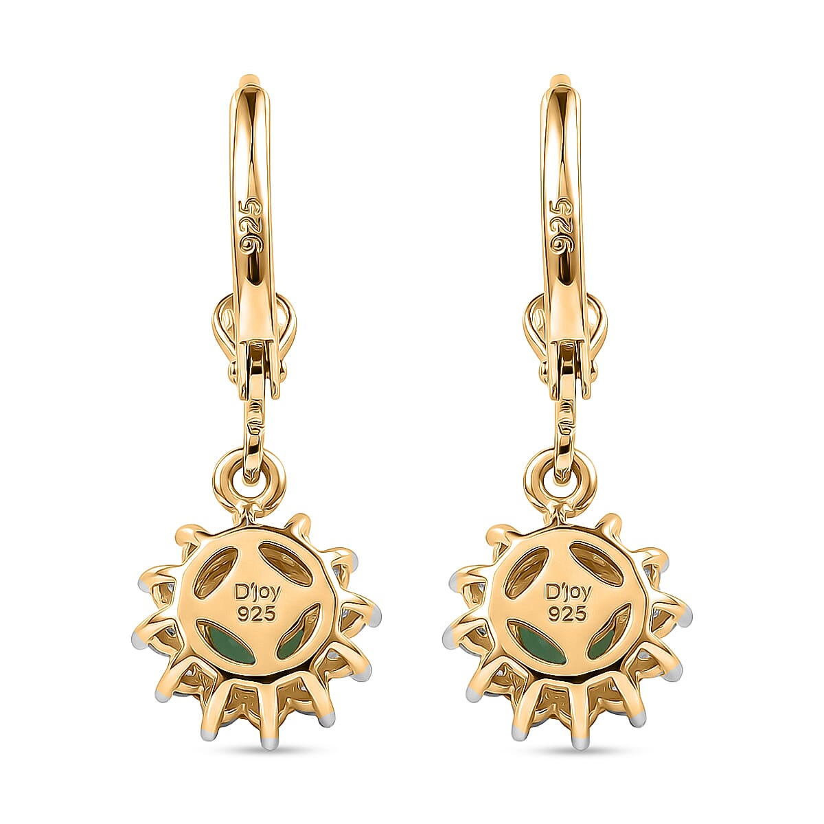 Royal Bali Collection - D'Joy Socoto Emerald & White Zircon Earring with Lever Back in 18K Vermeil Yellow Gold Plated Sterling Silver  1.42 Ct.