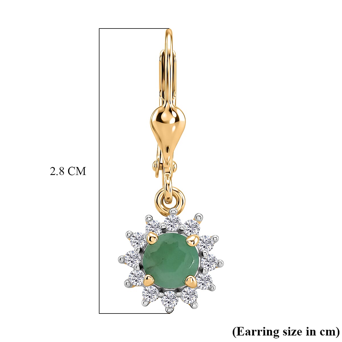Royal Bali Collection - D'Joy Socoto Emerald & White Zircon Earring with Lever Back in 18K Vermeil Yellow Gold Plated Sterling Silver  1.42 Ct.