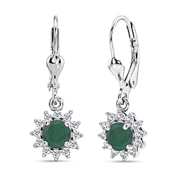 Royal Bali Collection - D'Joy Socoto Emerald & White Zircon Earring with Lever Back in Rhodium Overlay Sterling Silver 1.40 Ct.