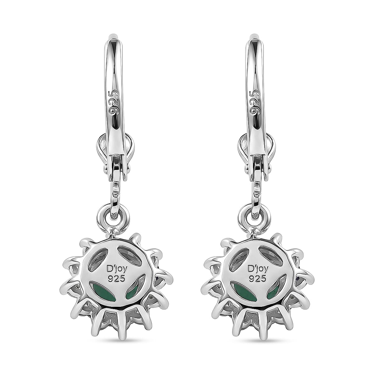 Royal Bali Collection - D'Joy Socoto Emerald & White Zircon Earring with Lever Back in Rhodium Overlay Sterling Silver 1.40 Ct.