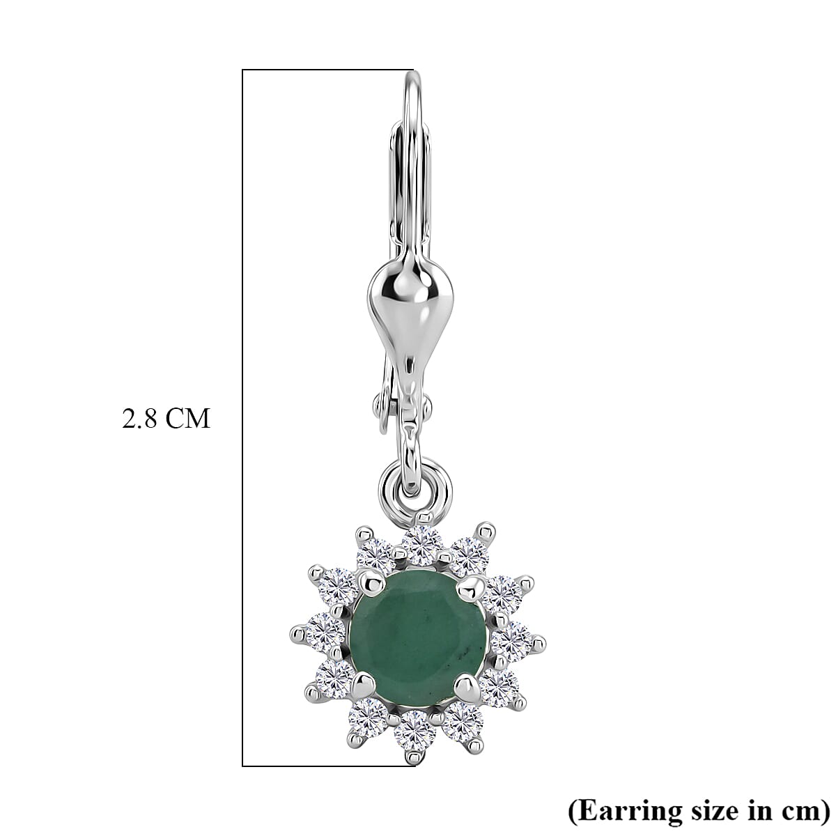 Royal Bali Collection - D'Joy Socoto Emerald & White Zircon Earring with Lever Back in Rhodium Overlay Sterling Silver 1.40 Ct.