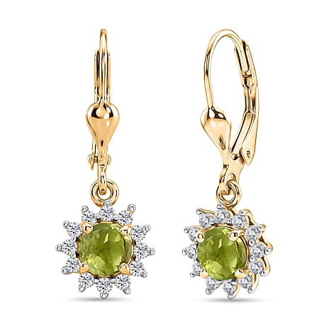 Royal Bali Collection - D'Joy Peridot & White Zircon Earring with Lever Back in 18K Vermeil Yellow Gold Plated Sterling Silver 1.50 Ct.