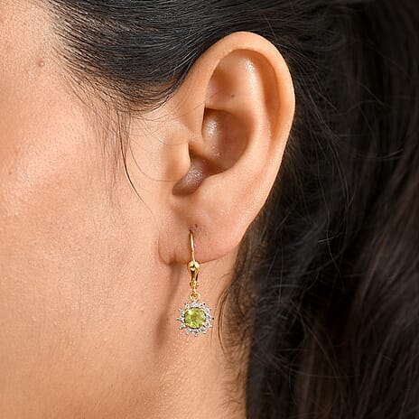 Royal Bali Collection - D'Joy Peridot & White Zircon Earring with Lever Back in 18K Vermeil Yellow Gold Plated Sterling Silver 1.50 Ct.