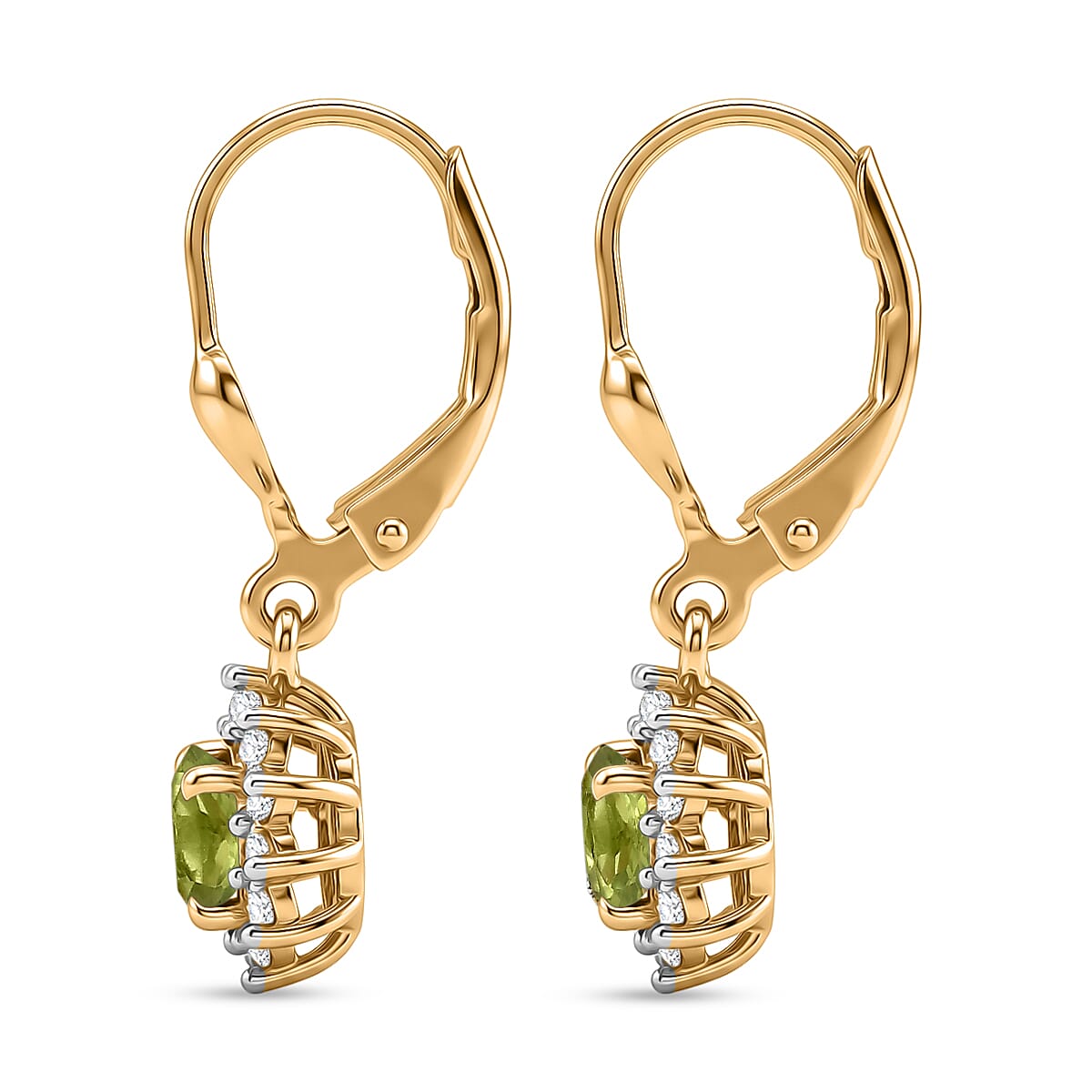 Royal Bali Collection - D'Joy Peridot & White Zircon Earring with Lever Back in 18K Vermeil Yellow Gold Plated Sterling Silver 1.50 Ct.