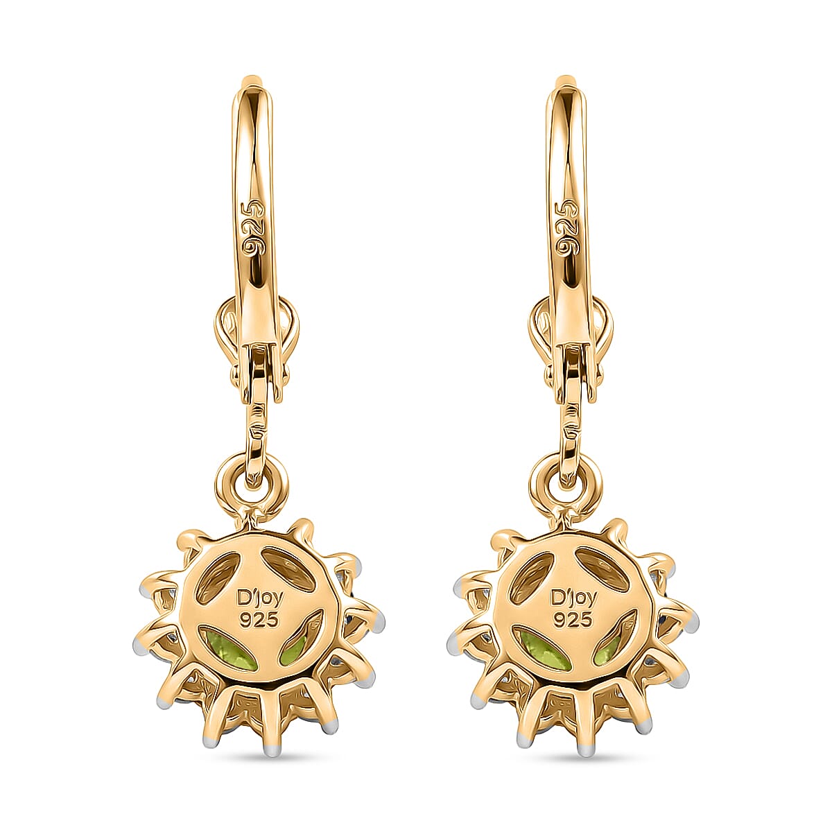 Royal Bali Collection - D'Joy Peridot & White Zircon Earring with Lever Back in 18K Vermeil Yellow Gold Plated Sterling Silver 1.50 Ct.