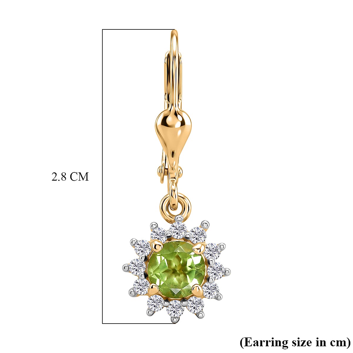 Royal Bali Collection - D'Joy Peridot & White Zircon Earring with Lever Back in 18K Vermeil Yellow Gold Plated Sterling Silver 1.50 Ct.