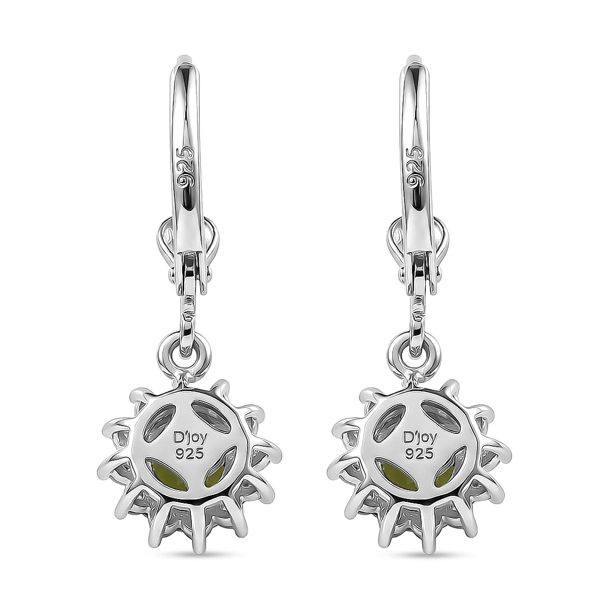 D'Joy Peridot, White Zircon Main Stone With Surrounding Stone Earring in Rhodium OverlaySterling Silver  1.614  Ct.