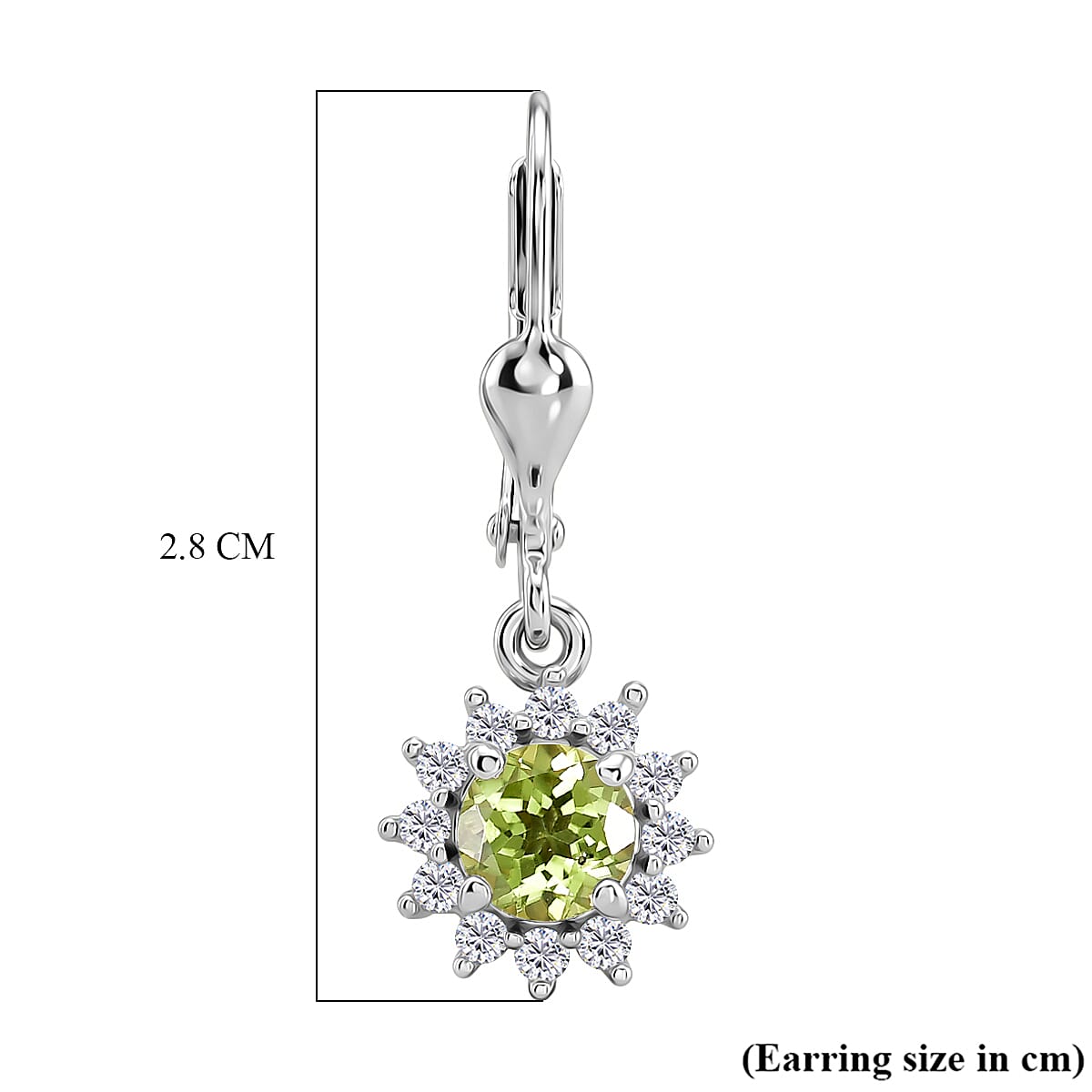 D'Joy Peridot, White Zircon Main Stone With Surrounding Stone Earring in Rhodium OverlaySterling Silver  1.614  Ct.