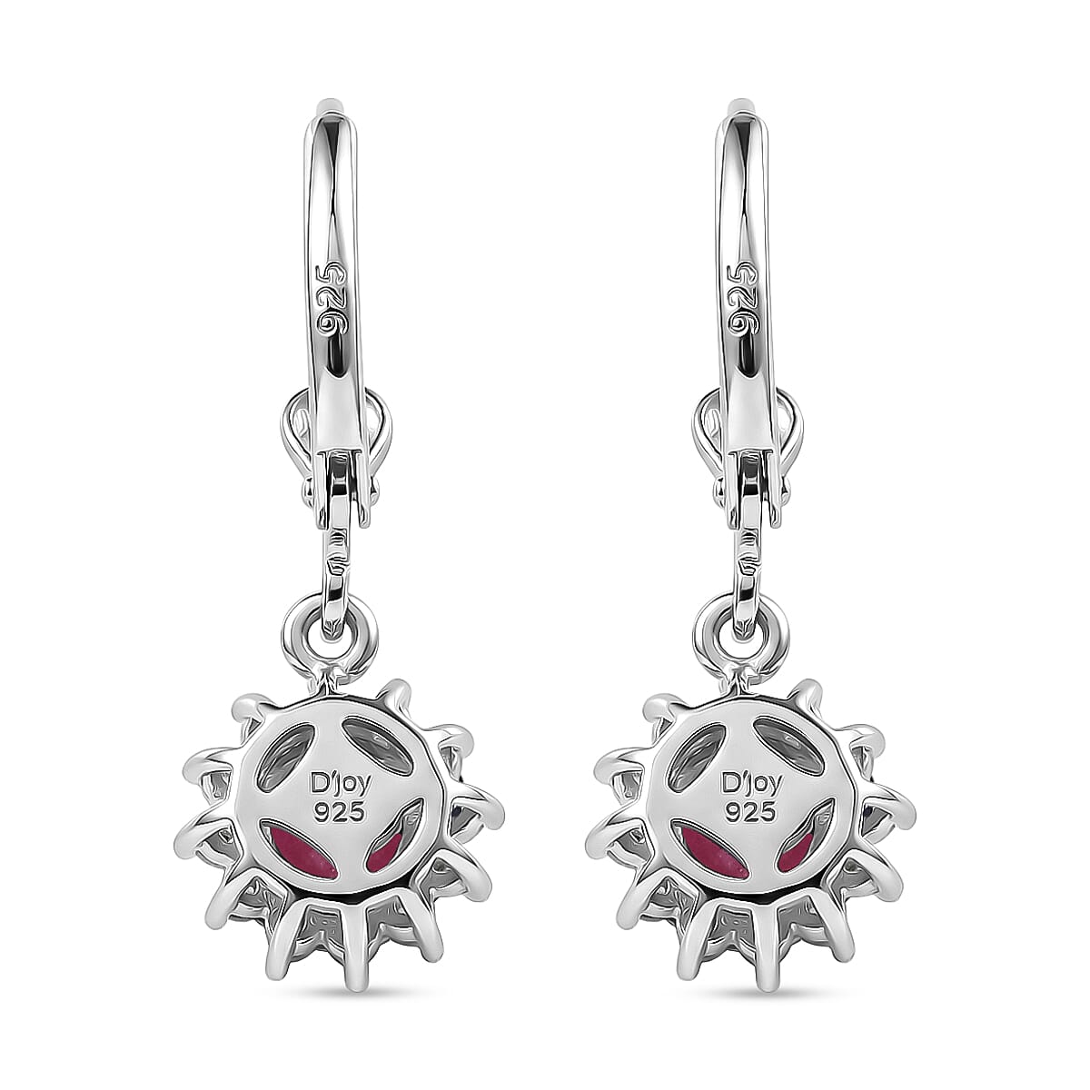 Royal Bali Collection - D'Joy African Ruby & White Zircon Earring with Lever Back in Rhodium Overlay Sterling Silver 2.00 Ct.